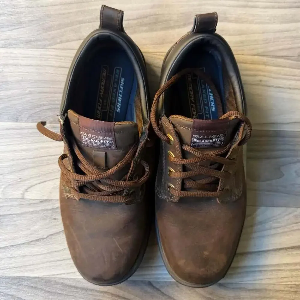 Skechers Relaxed Fit Memory Foam SN 64260 Brown Leather Oxford Shoes Mens 9.5